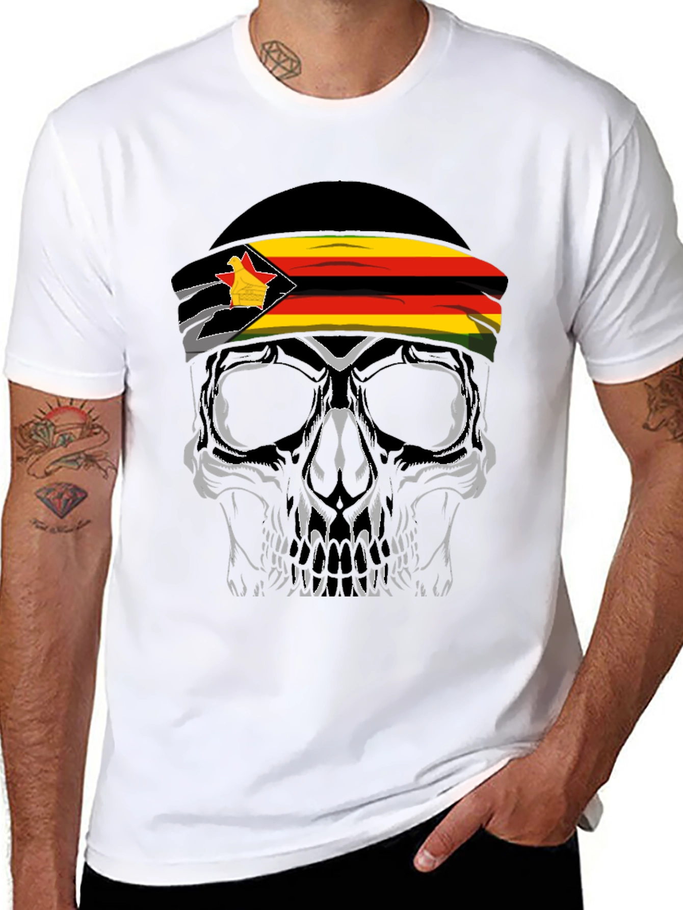 Zimbabwe Flag Skull Graphic T-Shirt