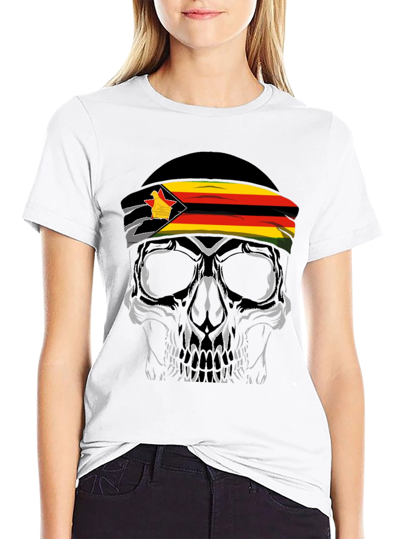 Zimbabwe Flag Skull Graphic T-Shirt