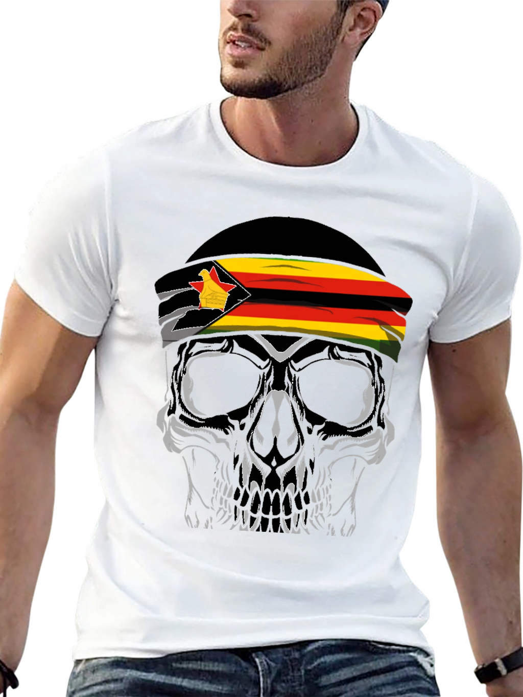 Zimbabwe Flag Skull Graphic T-Shirt