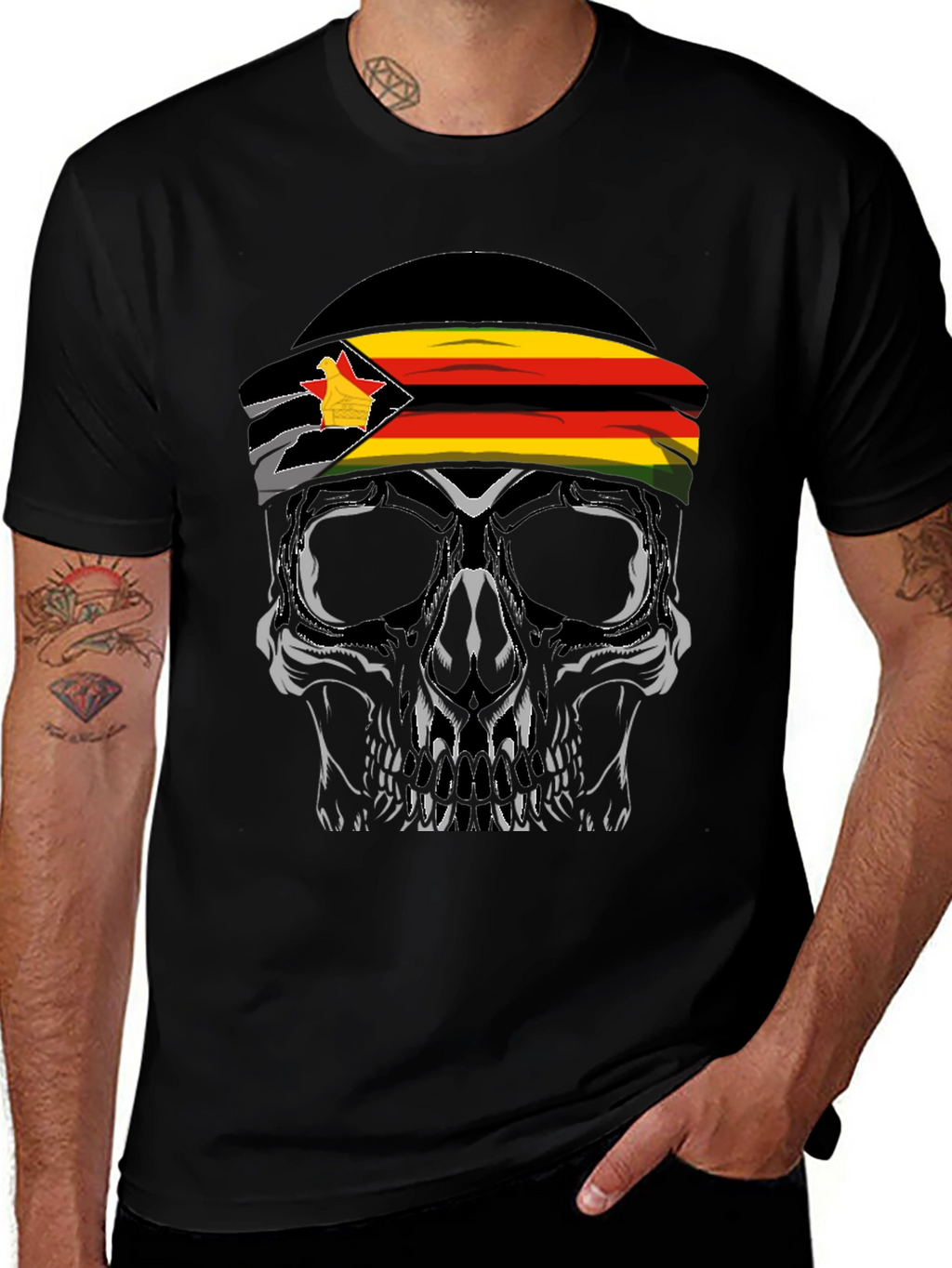Zimbabwe Flag Skull Graphic T-Shirt