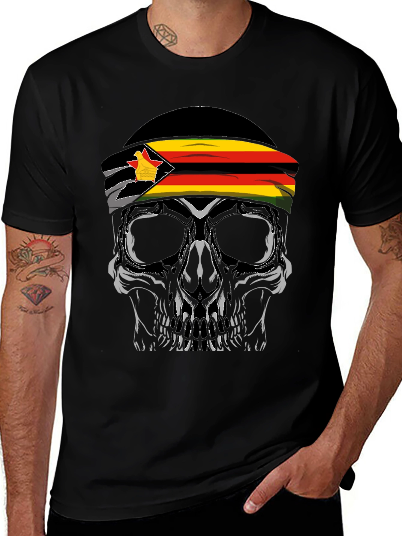 Zimbabwe Flag Skull Graphic T-Shirt
