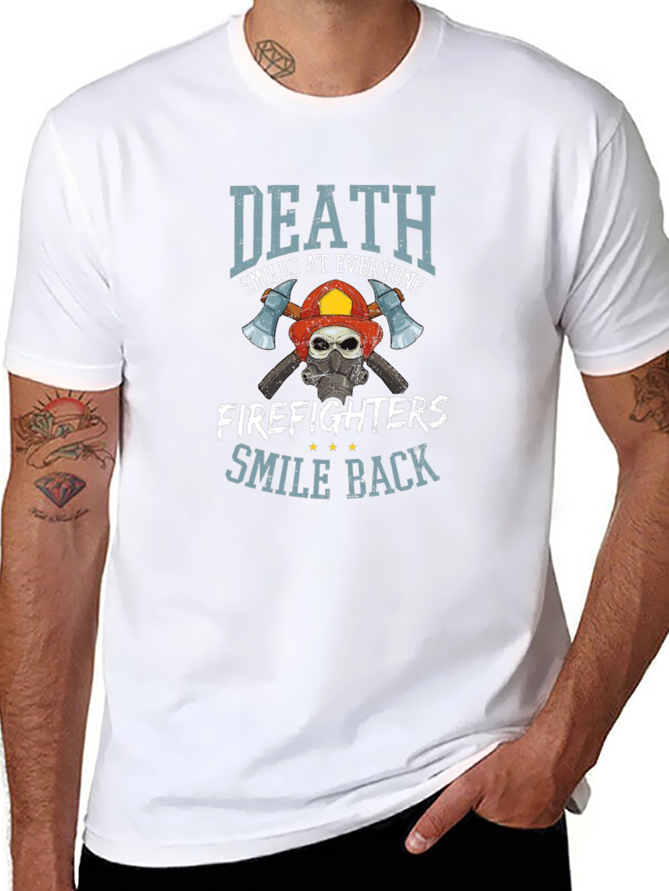 Firefighter Skull Graphic T-Shirt - Death Smiles Back