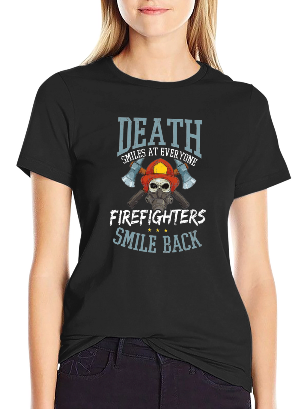 Firefighter Skull Graphic T-Shirt - Death Smiles Back