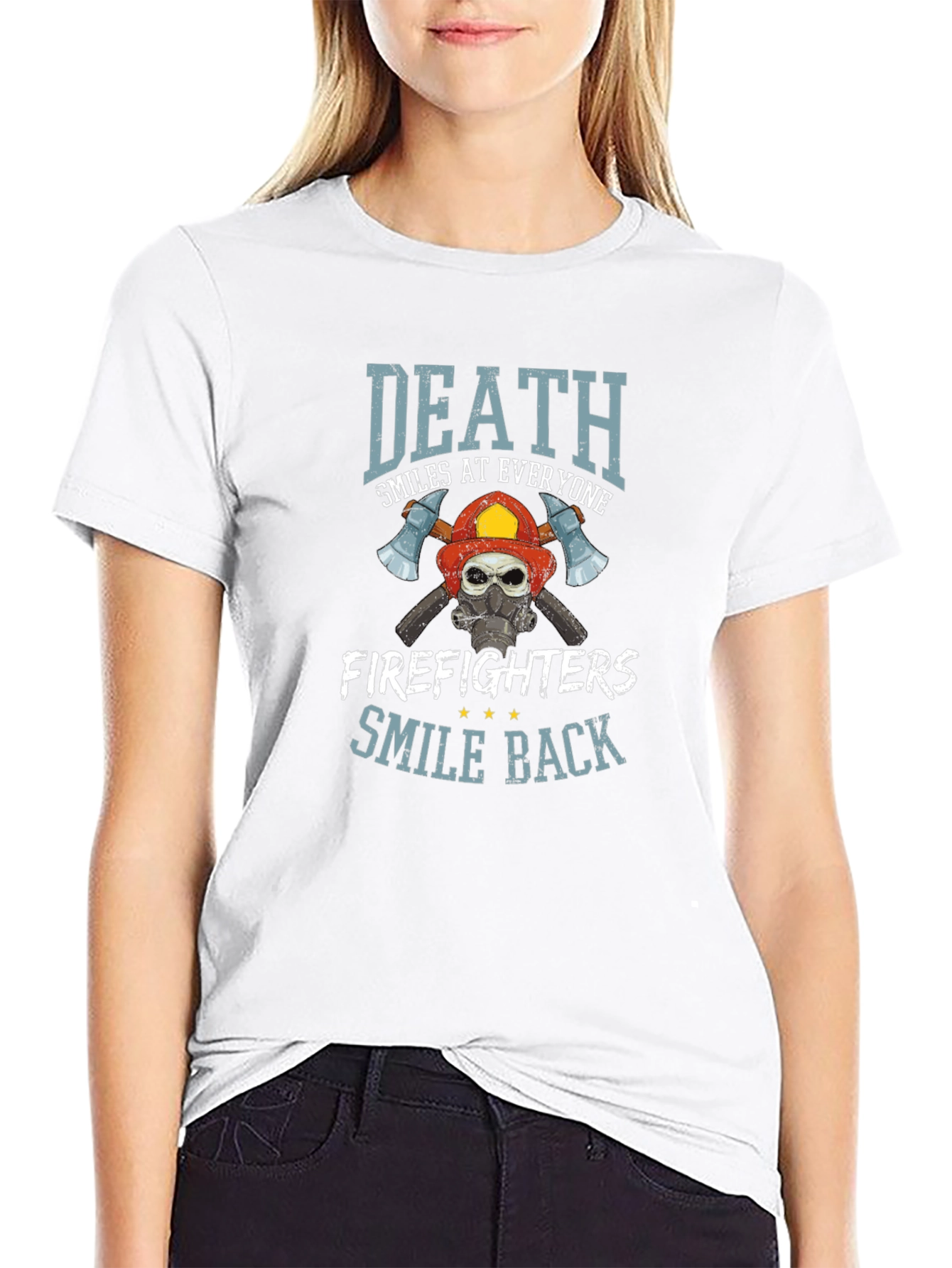 Firefighter Skull Graphic T-Shirt - Death Smiles Back
