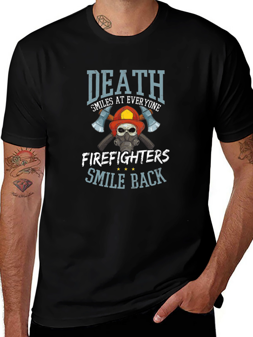Firefighter Skull Graphic T-Shirt - Death Smiles Back