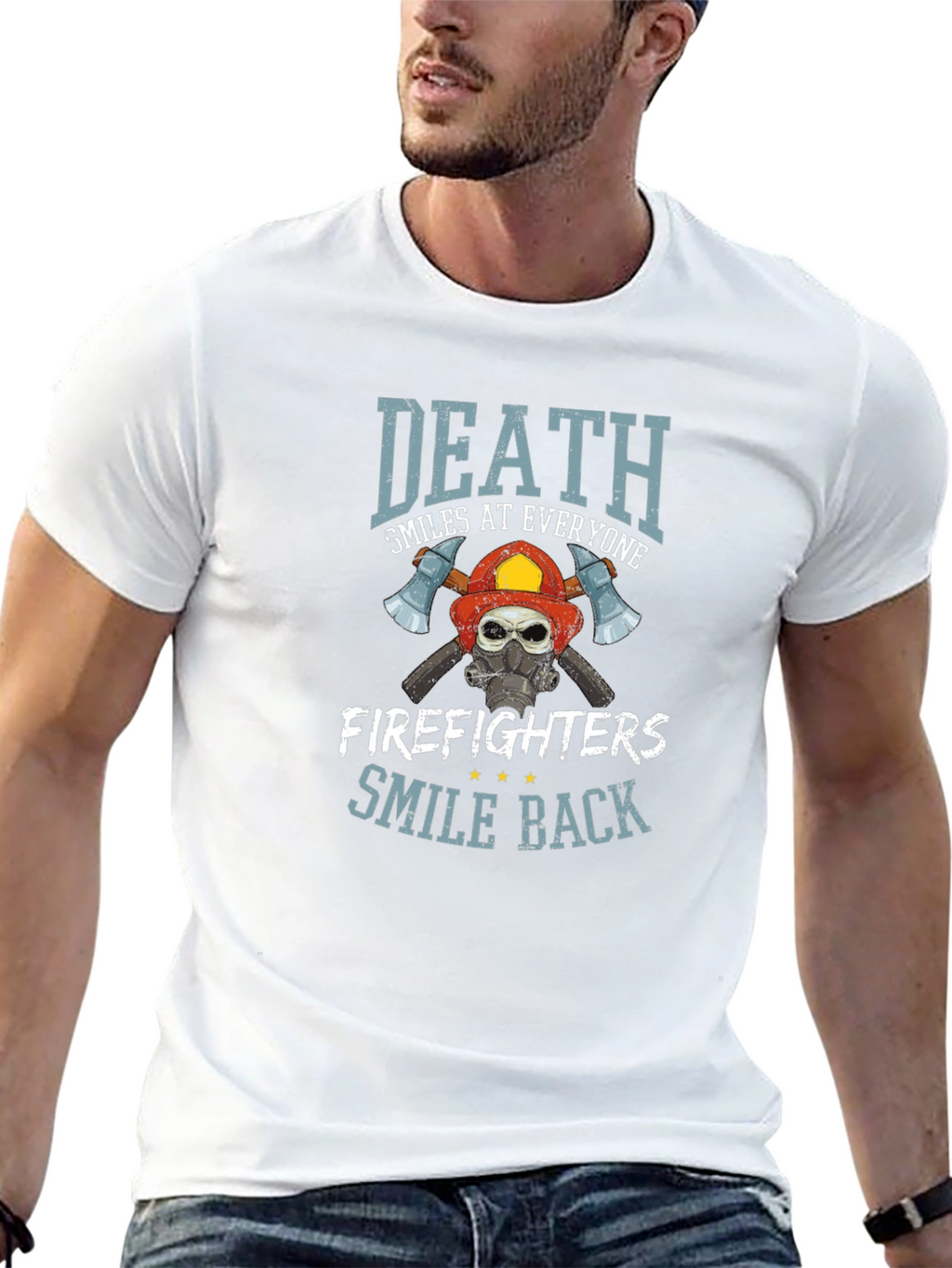 Firefighter Skull Graphic T-Shirt - Death Smiles Back