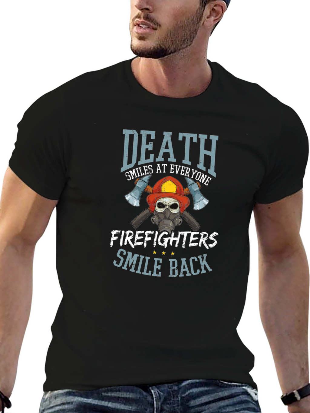 Firefighter Skull Graphic T-Shirt - Death Smiles Back