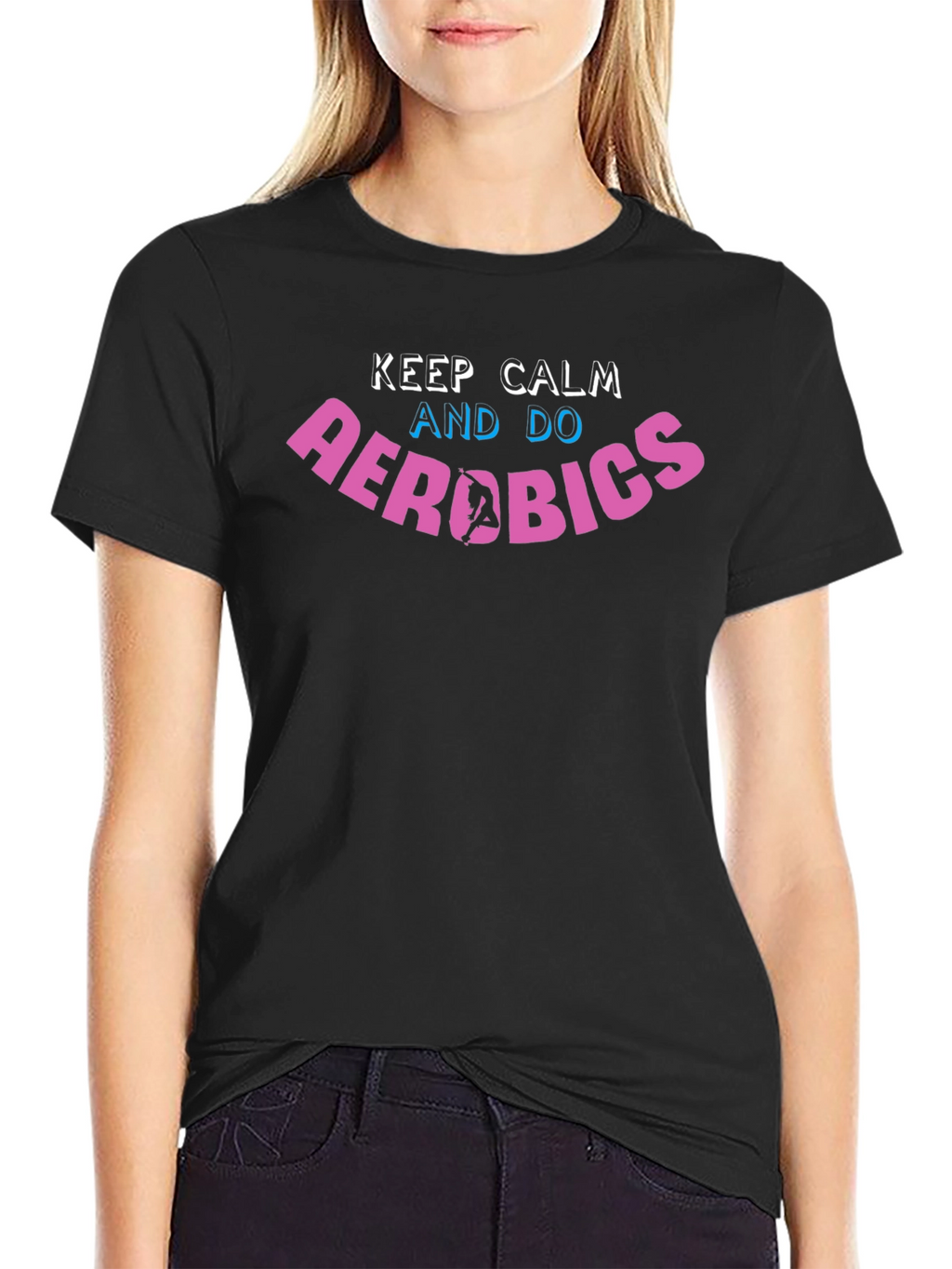 Keep Calm and Do Aerobics Graphic Black T-Shirt