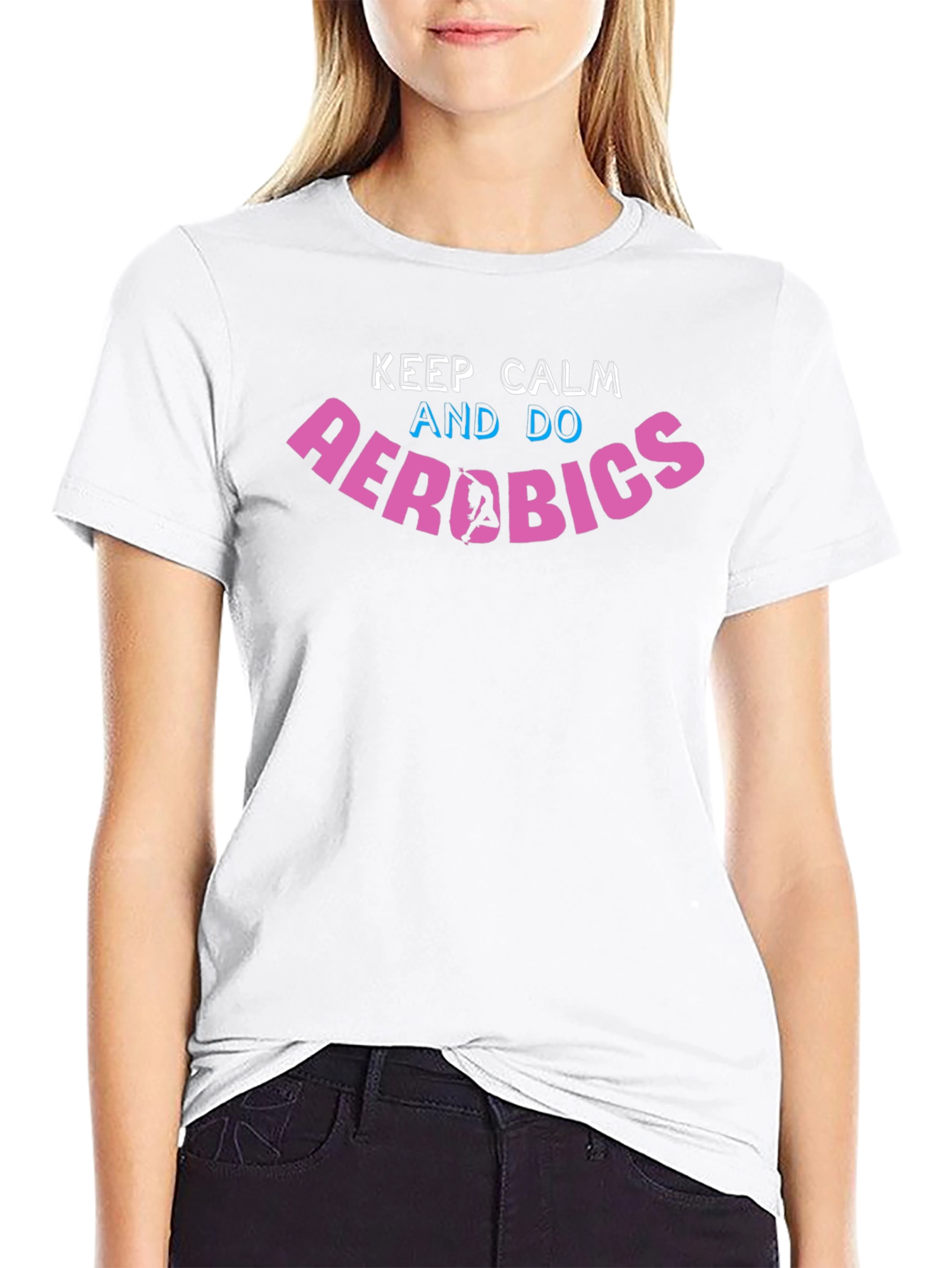 Keep Calm and Do Aerobics Graphic Black T-Shirt
