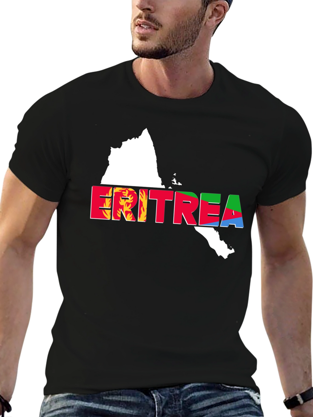 Eritrea Map Flag T-Shirt - Black Cotton Tee