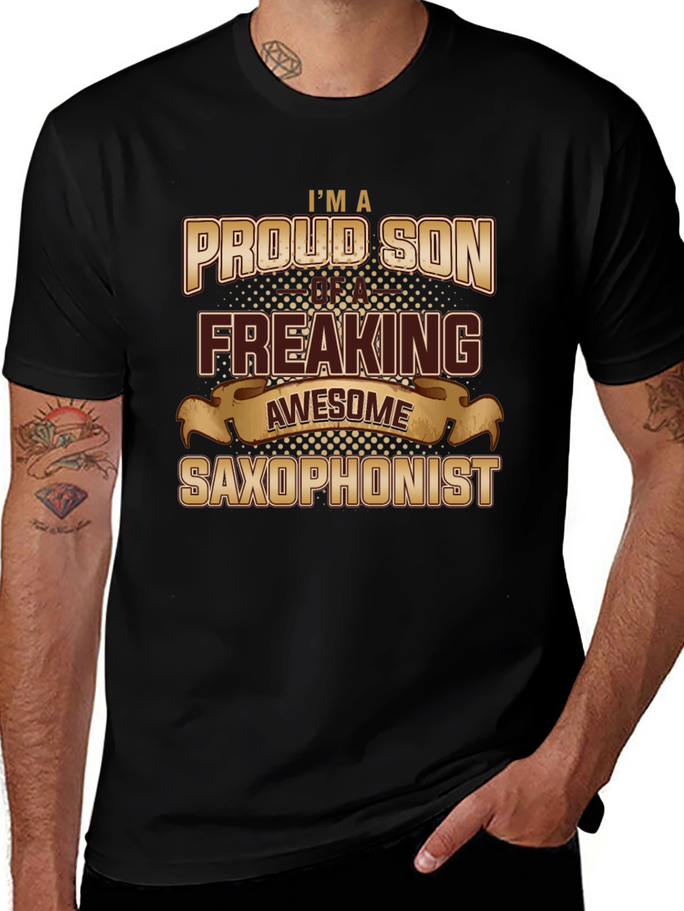 Proud Son Awesome Saxophonist Black Graphic Tee