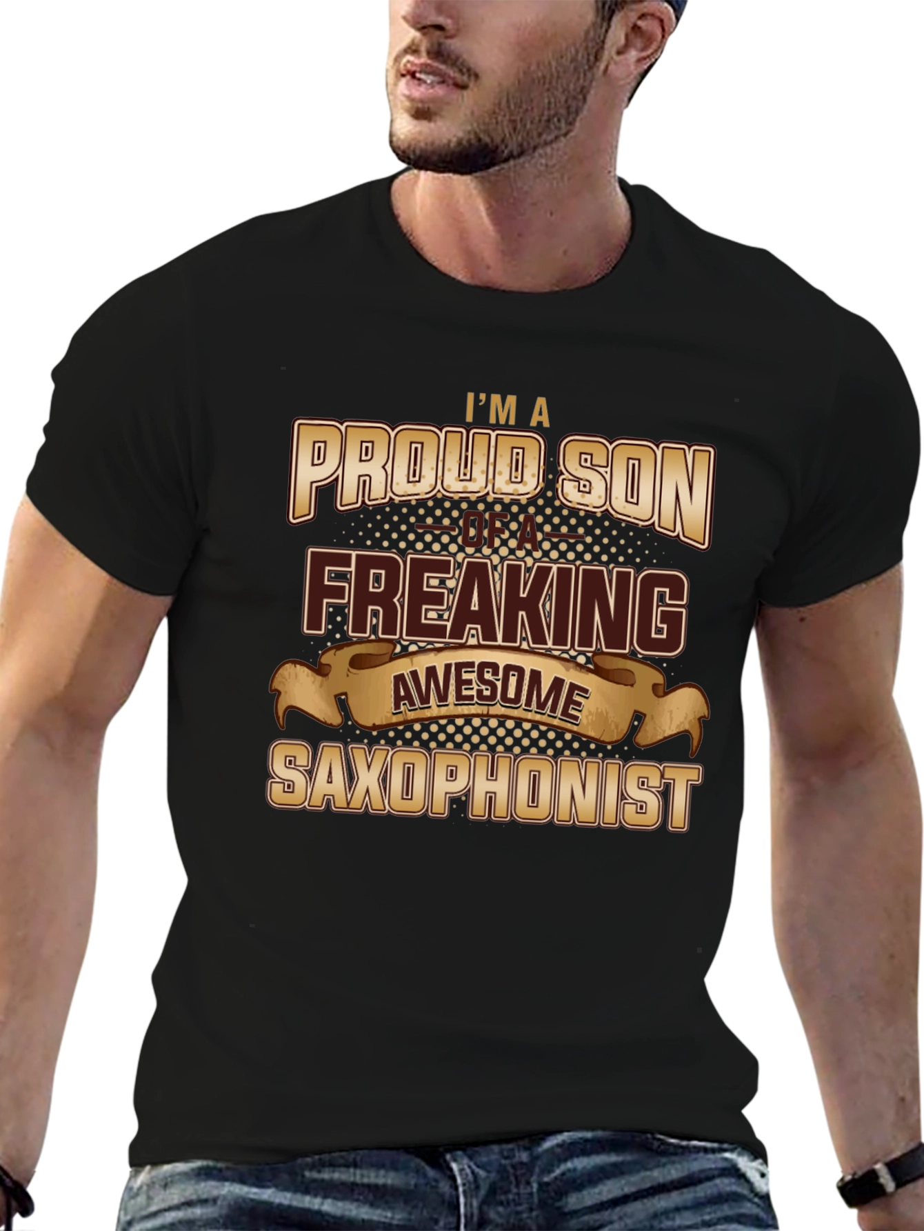 Proud Son Awesome Saxophonist Black Graphic Tee