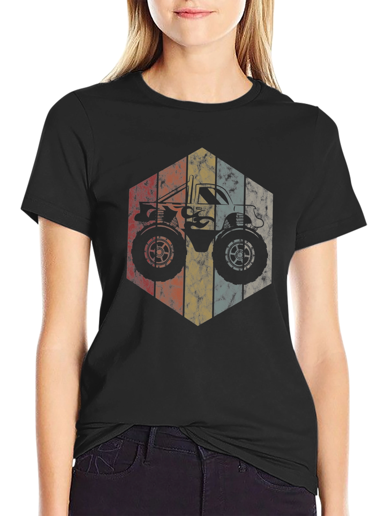 Vintage Monster Truck Hexagon Graphic Tee