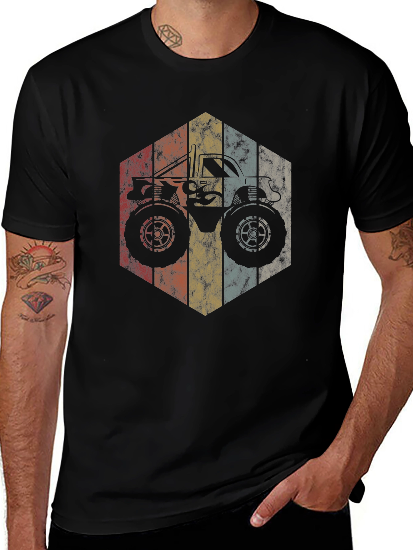 Vintage Monster Truck Hexagon Graphic Tee
