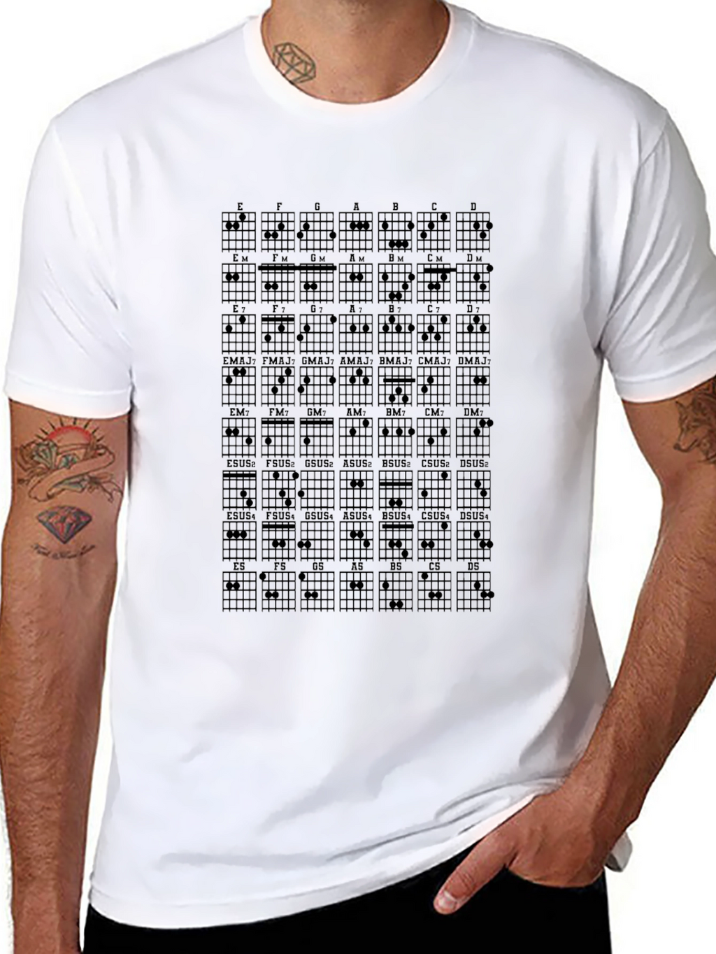 Guitar Chord Chart Graphic T-Shirt - Musician Tee
