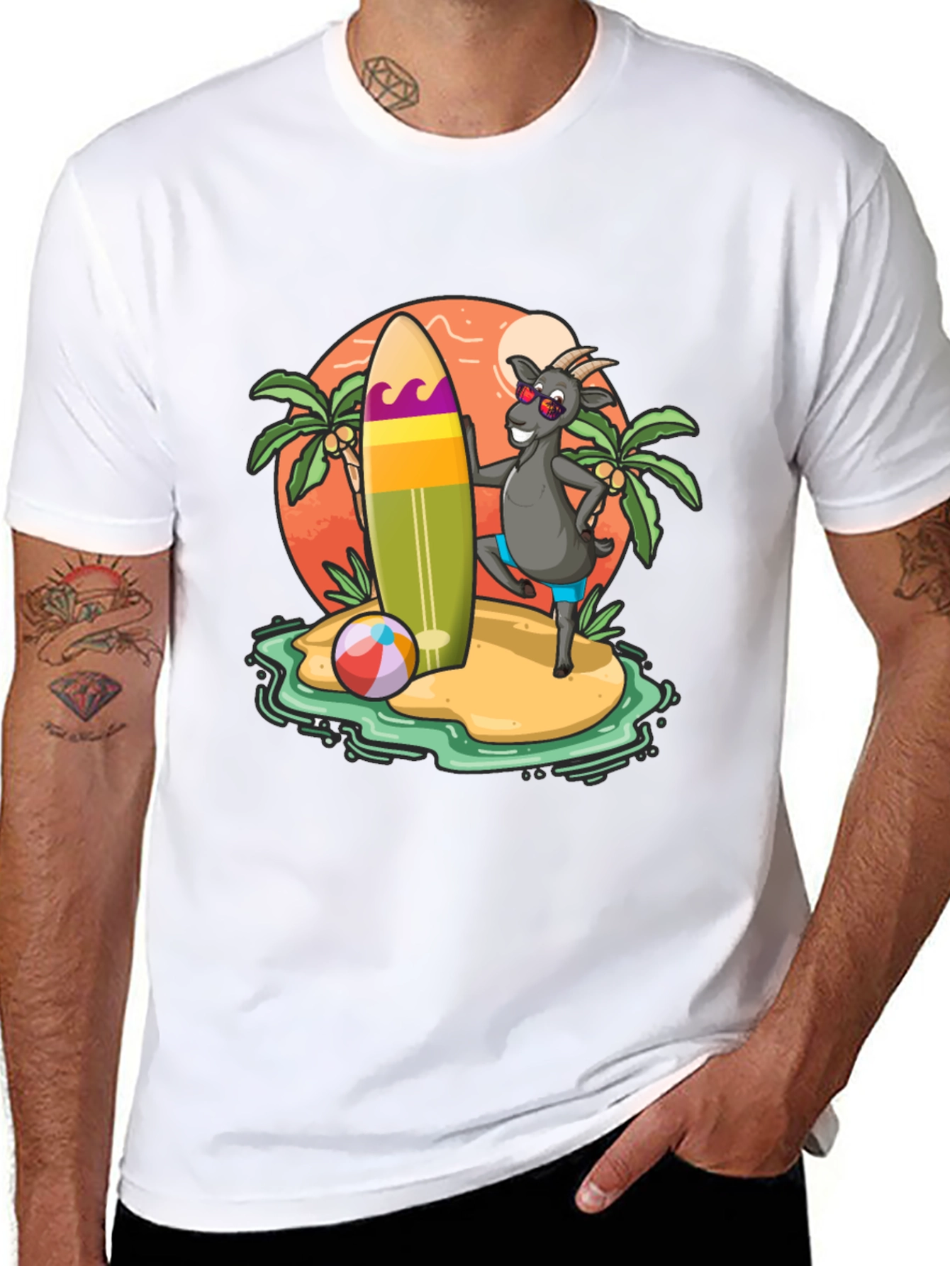 Surfing Goat T-Shirt - Beach Island Style