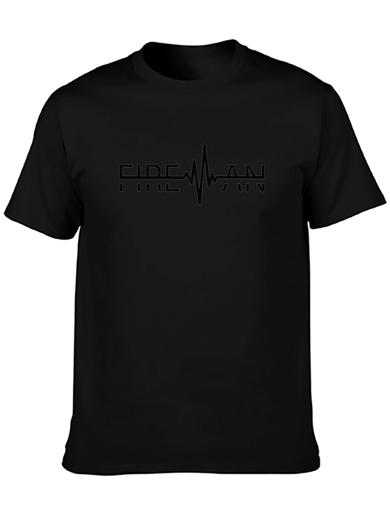 Fireman Heartbeat Graphic T-Shirt - Black