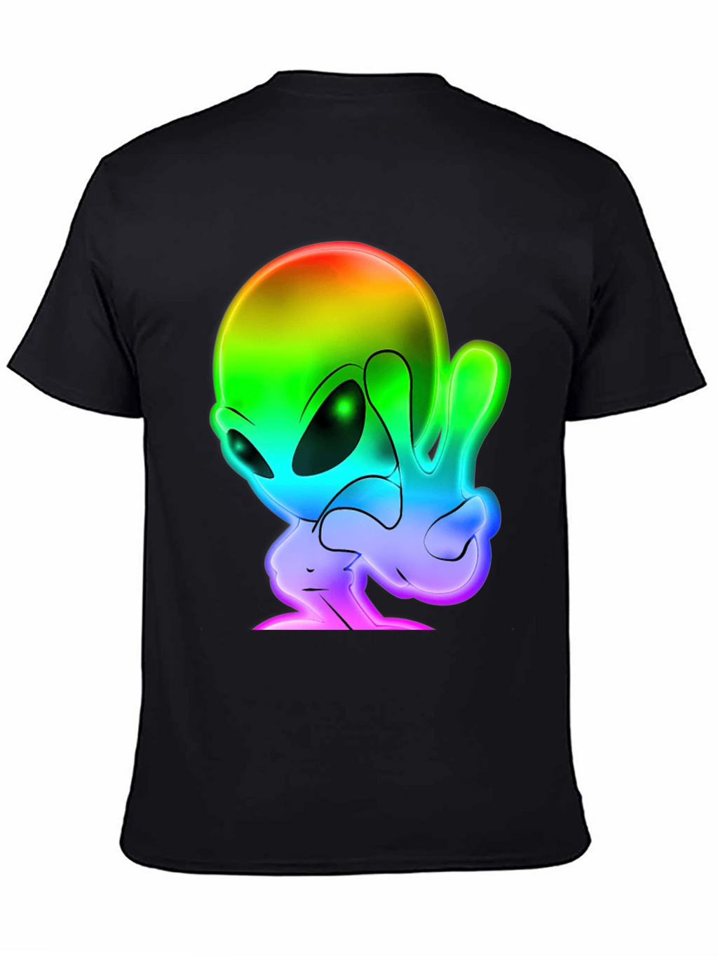 Rainbow Alien Peace Sign Black T-Shirt