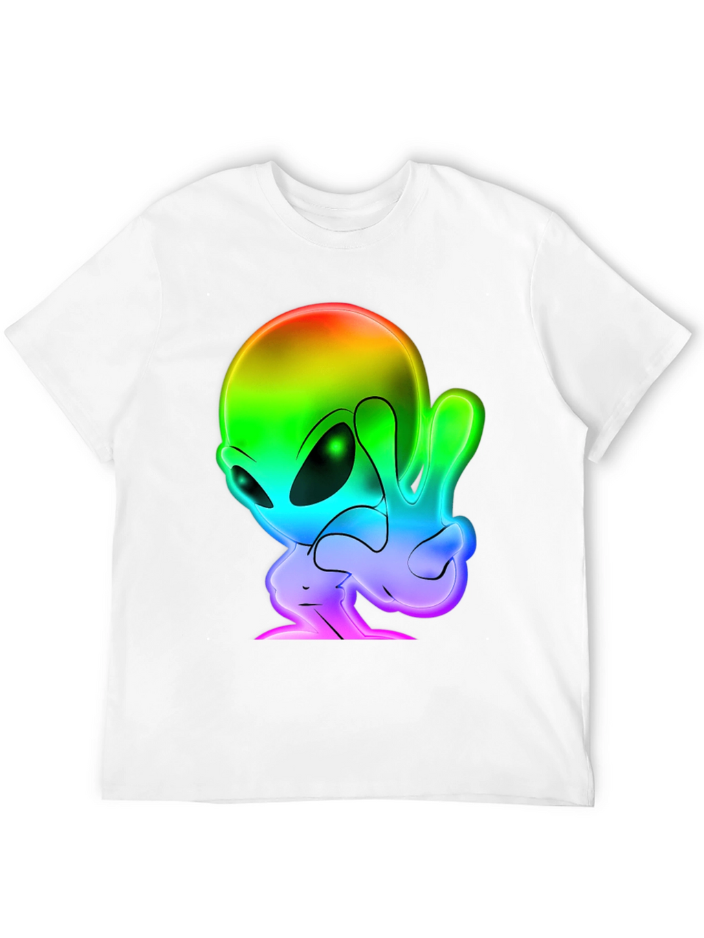 Rainbow Alien Peace Sign Black T-Shirt