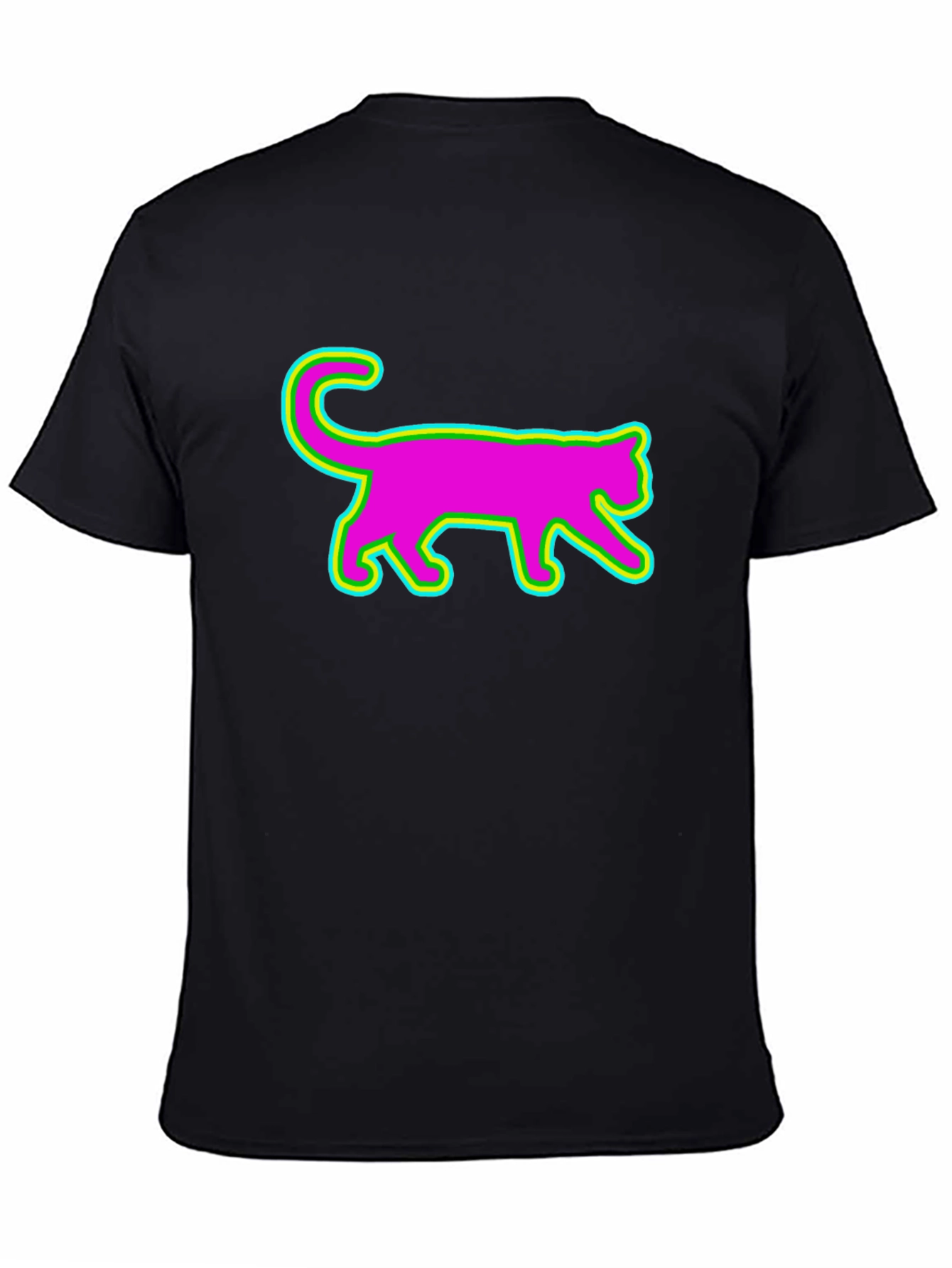 Vibrant Neon Cat Graphic Tee - Black