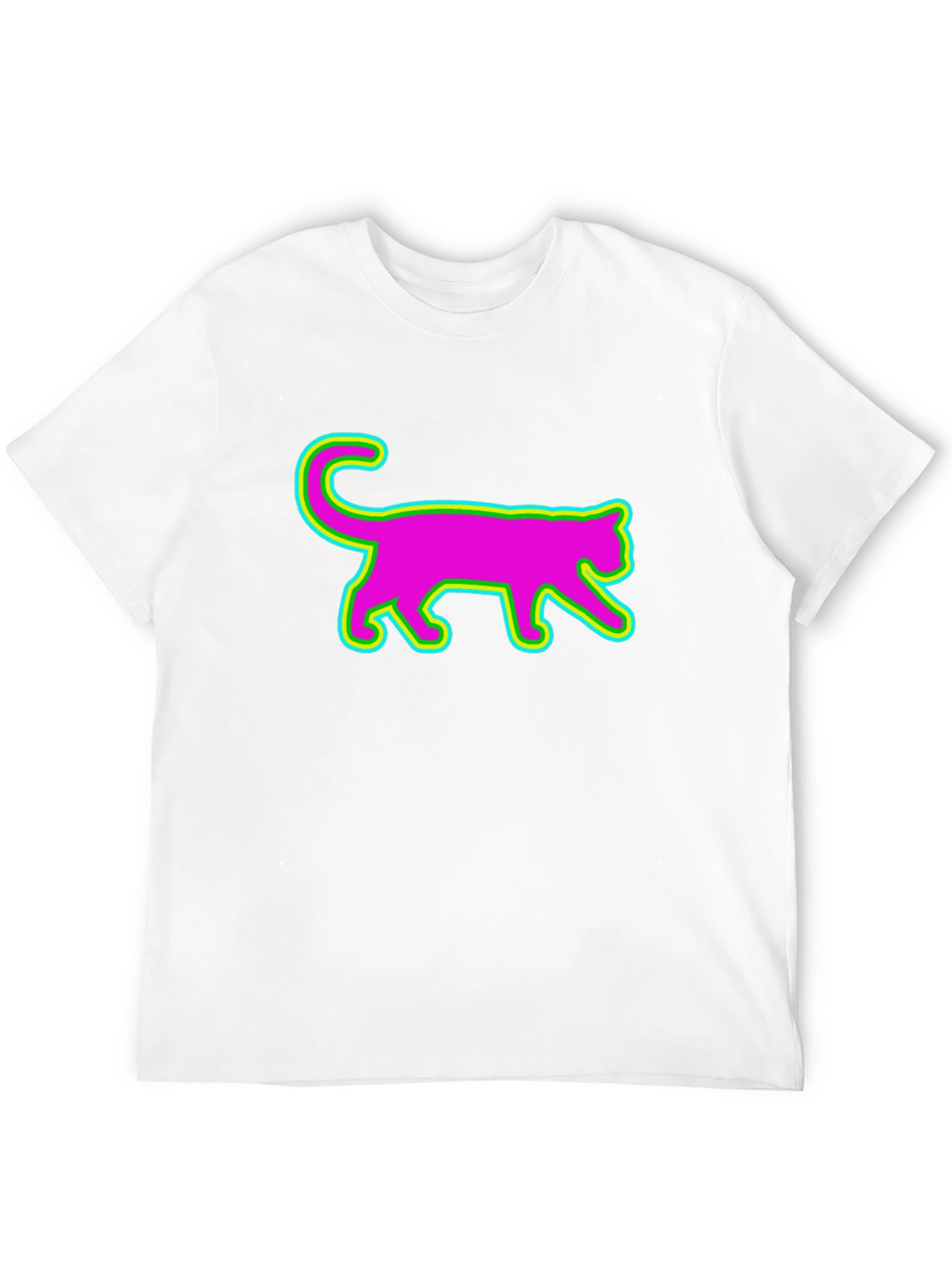 Vibrant Neon Cat Graphic Tee - Black