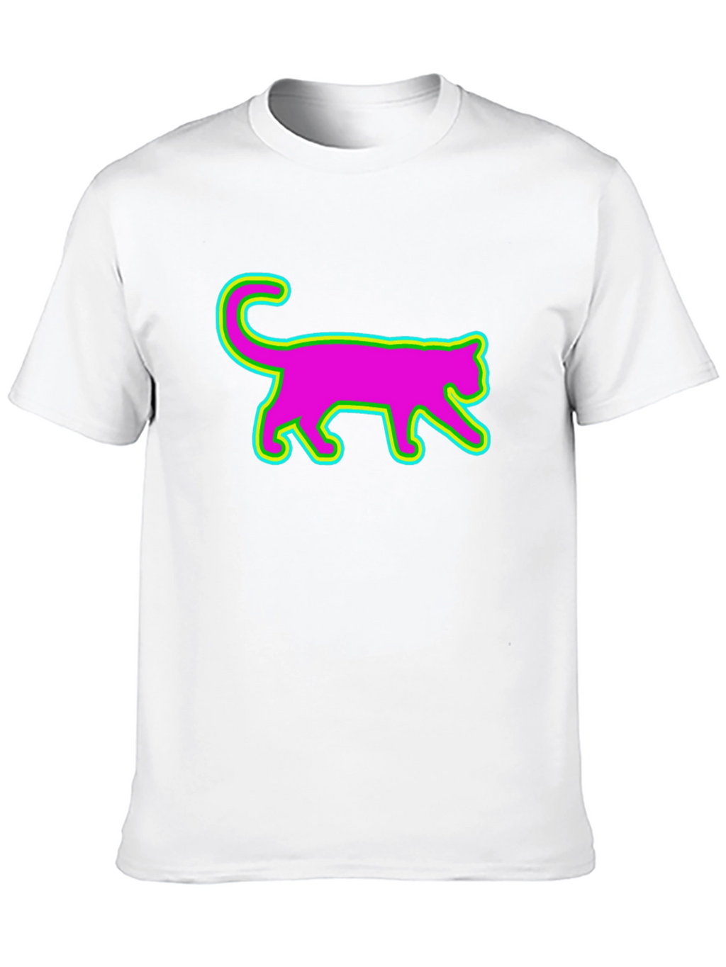 Vibrant Neon Cat Graphic Tee - Black