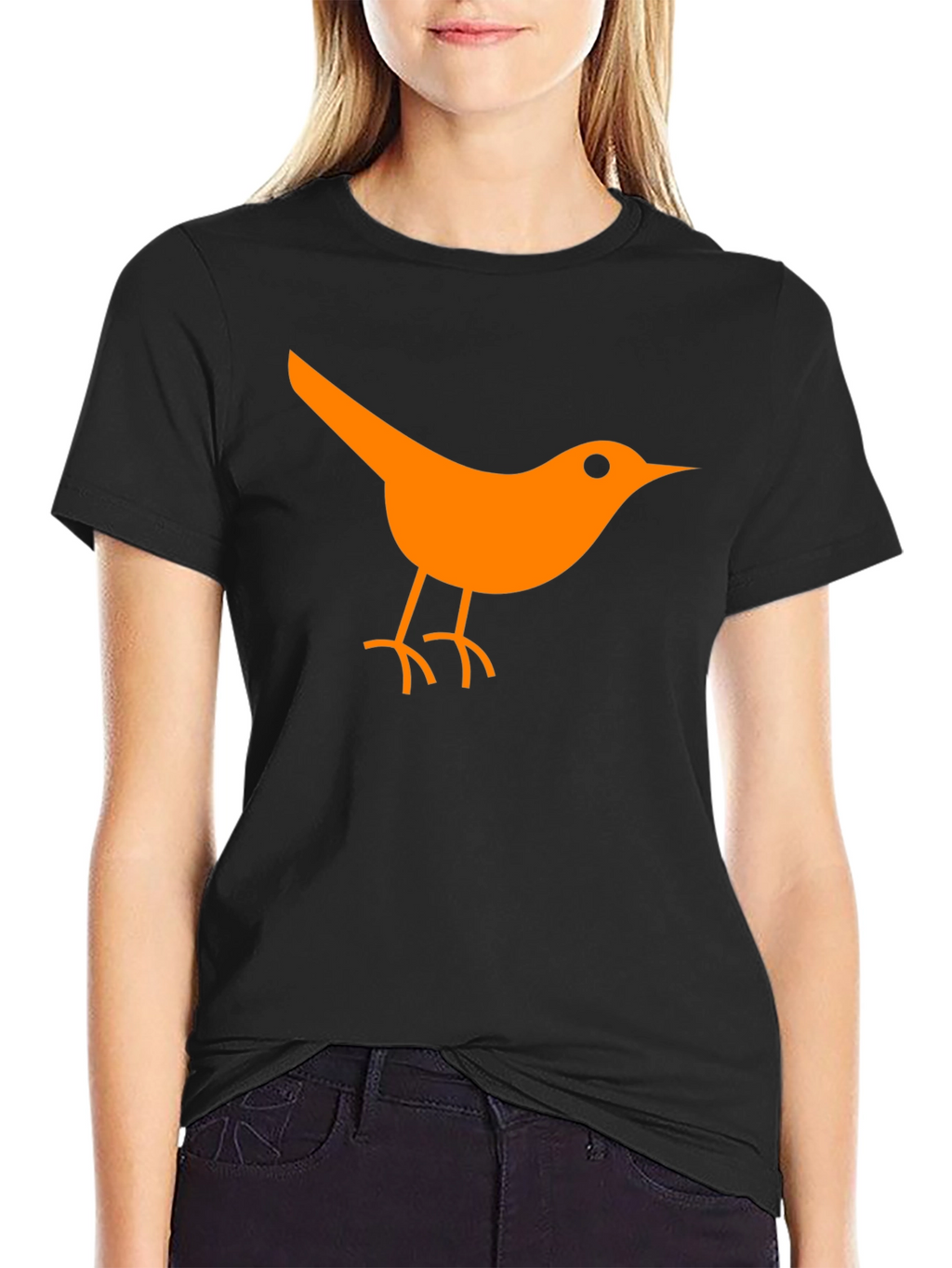 Orange Bird Graphic Tee - Casual Black T-Shirt