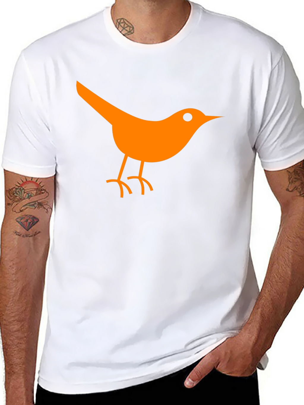 Orange Bird Graphic Tee - Casual Black T-Shirt