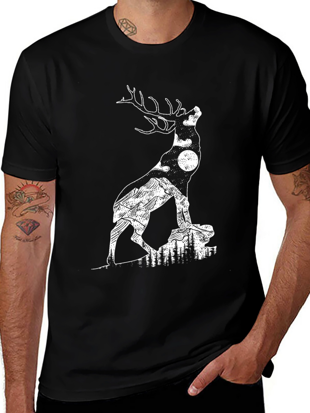 Deer Silhouette Graphic Tee - Nature Inspired Mens T-Shirt