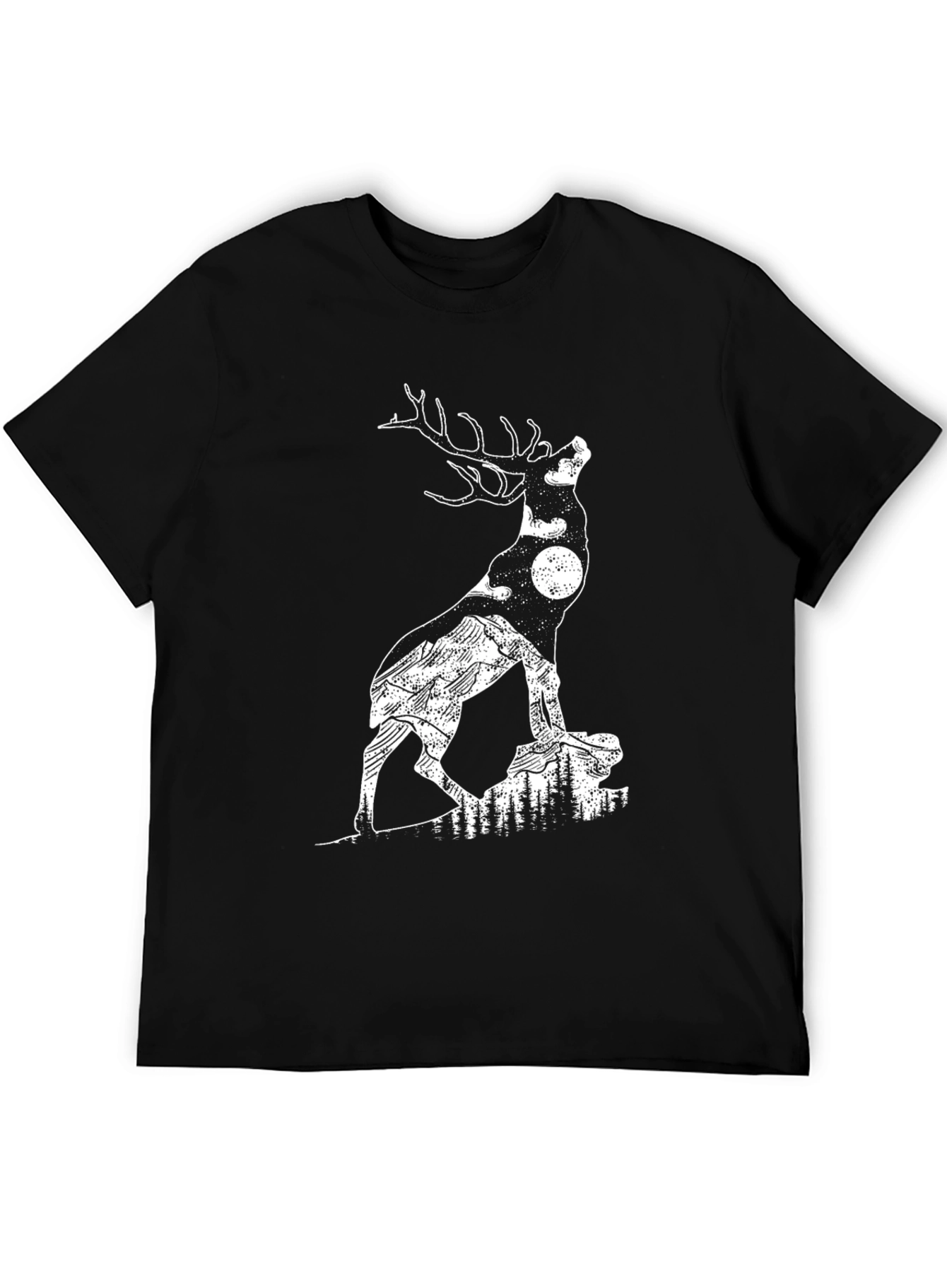 Deer Silhouette Graphic Tee - Nature Inspired Mens T-Shirt