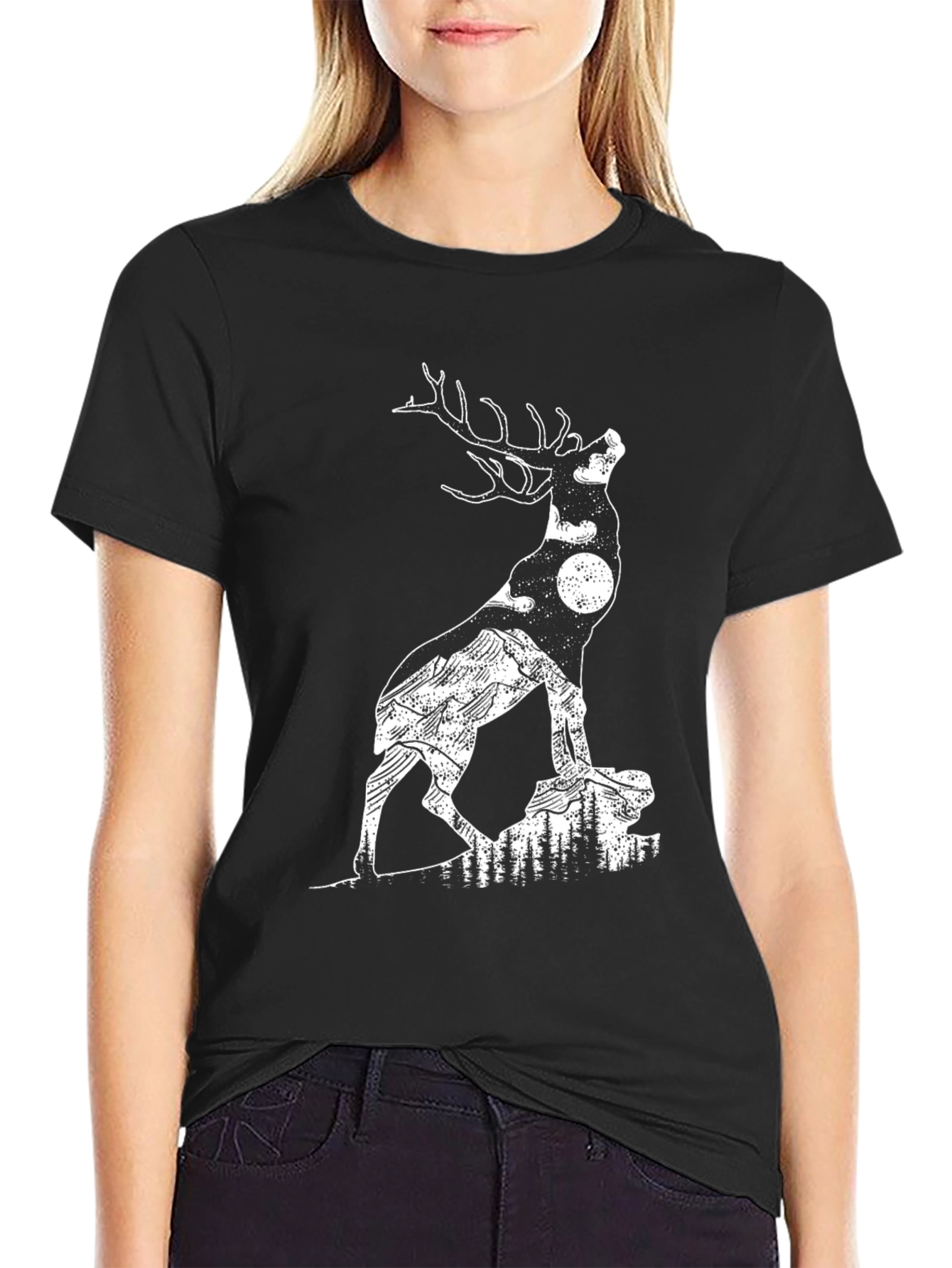 Deer Silhouette Graphic Tee - Nature Inspired Mens T-Shirt