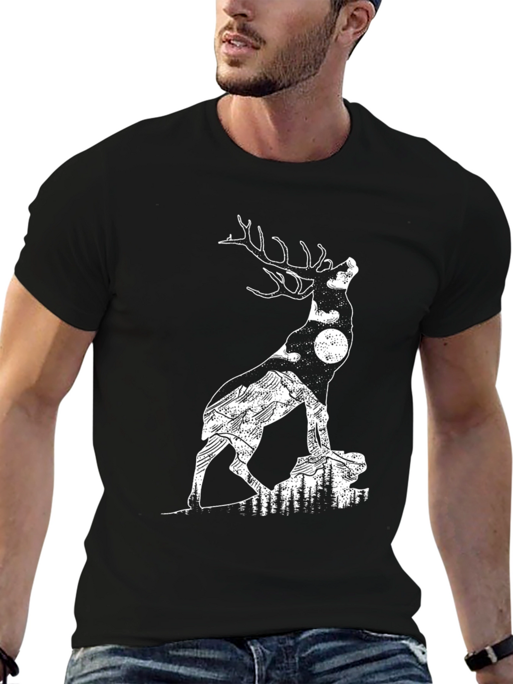 Deer Silhouette Graphic Tee - Nature Inspired Mens T-Shirt