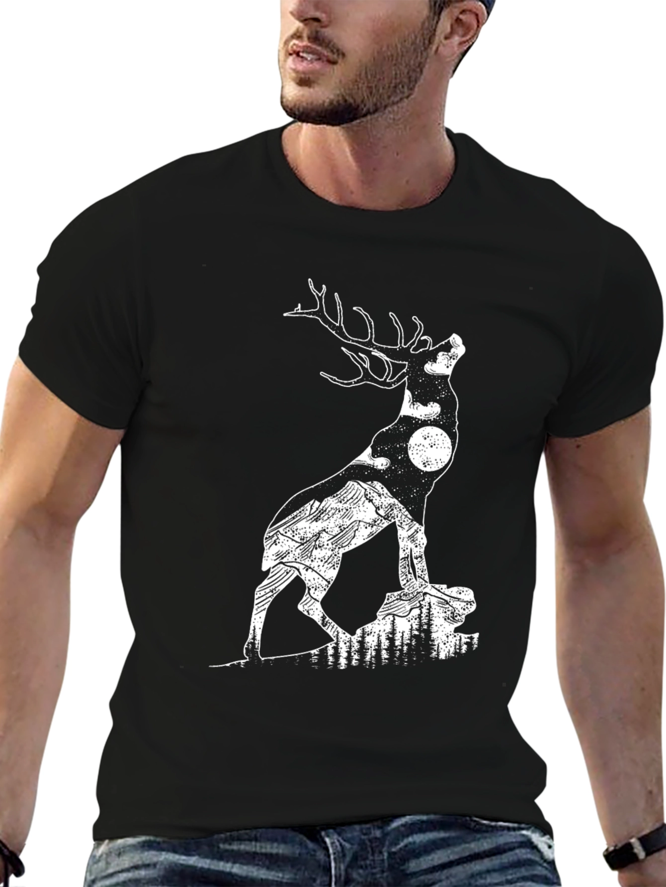 Deer Silhouette Graphic Tee - Nature Inspired Mens T-Shirt