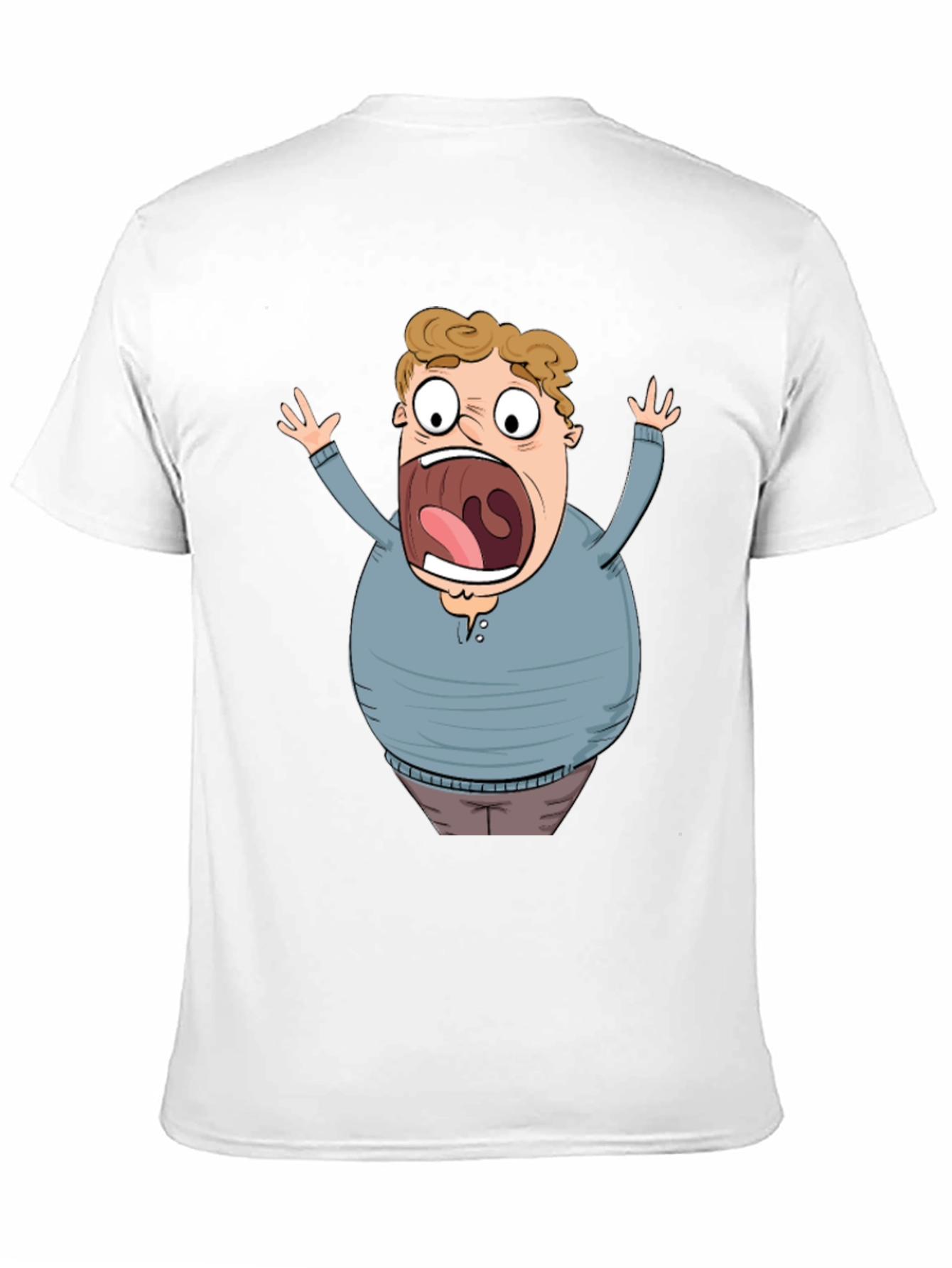 Cartoon Scared Man Graphic Black T-Shirt