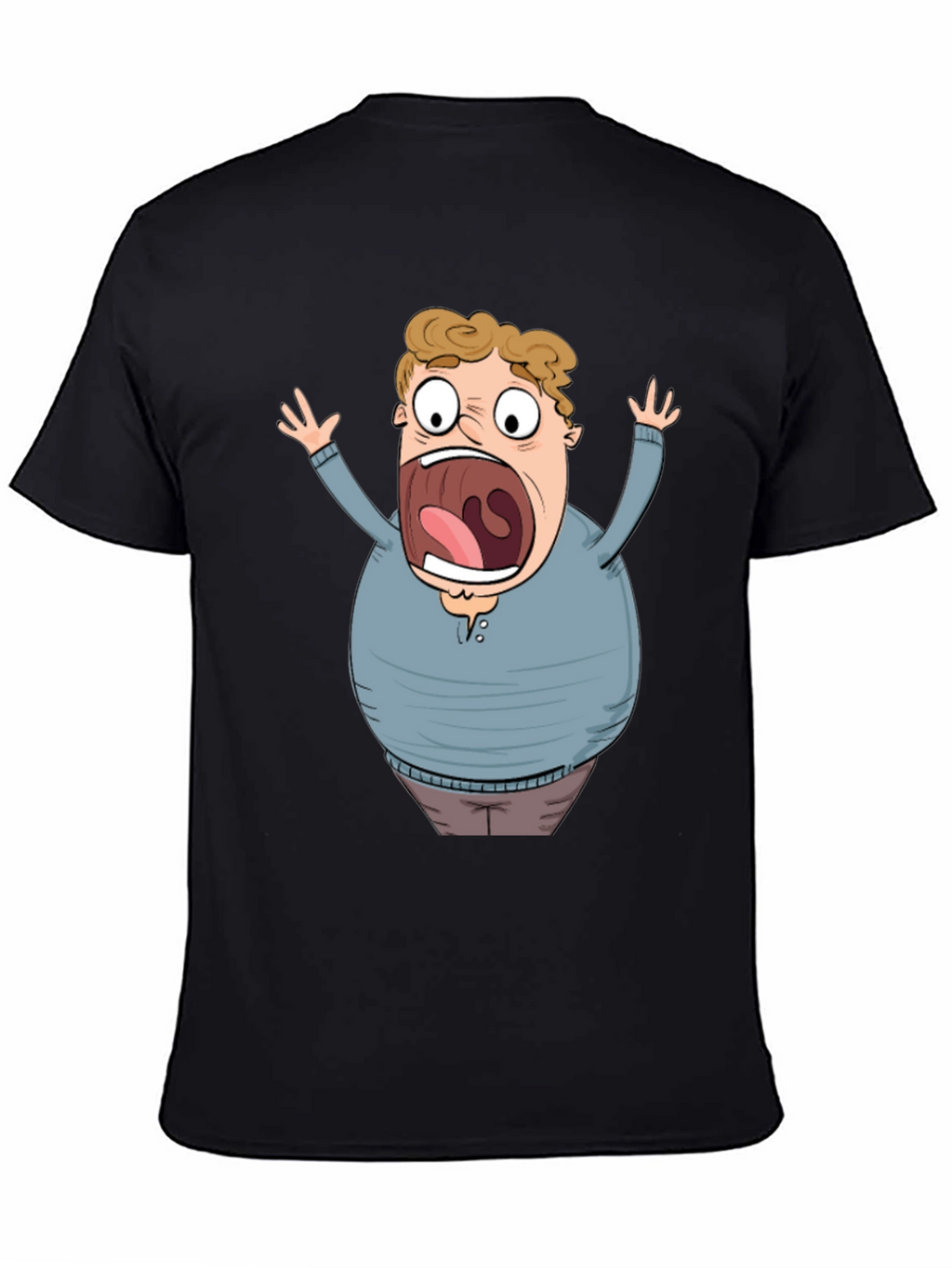 Cartoon Scared Man Graphic Black T-Shirt