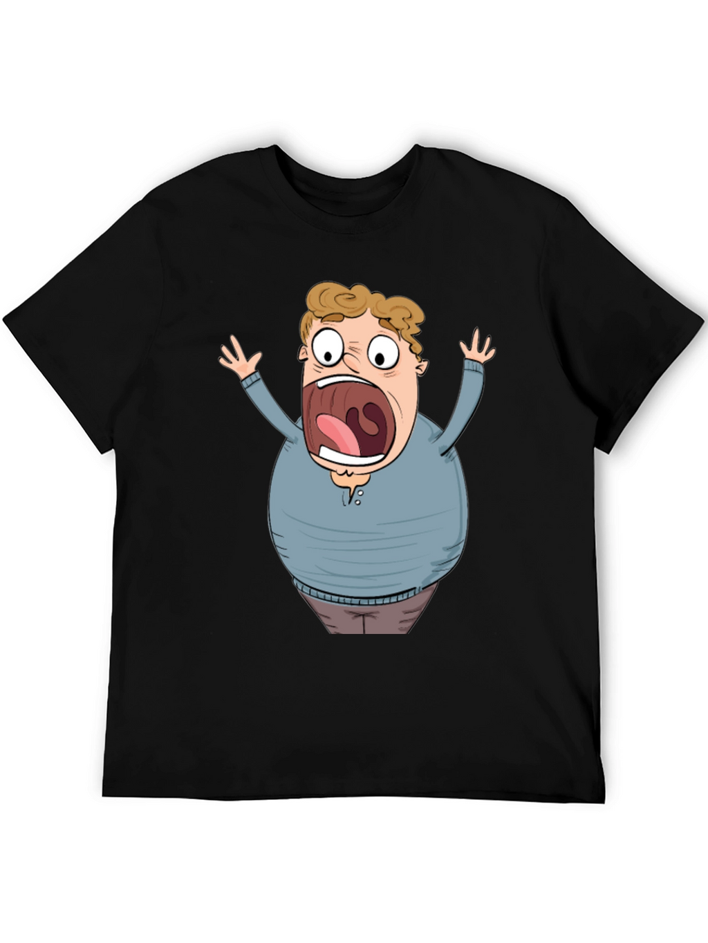 Cartoon Scared Man Graphic Black T-Shirt