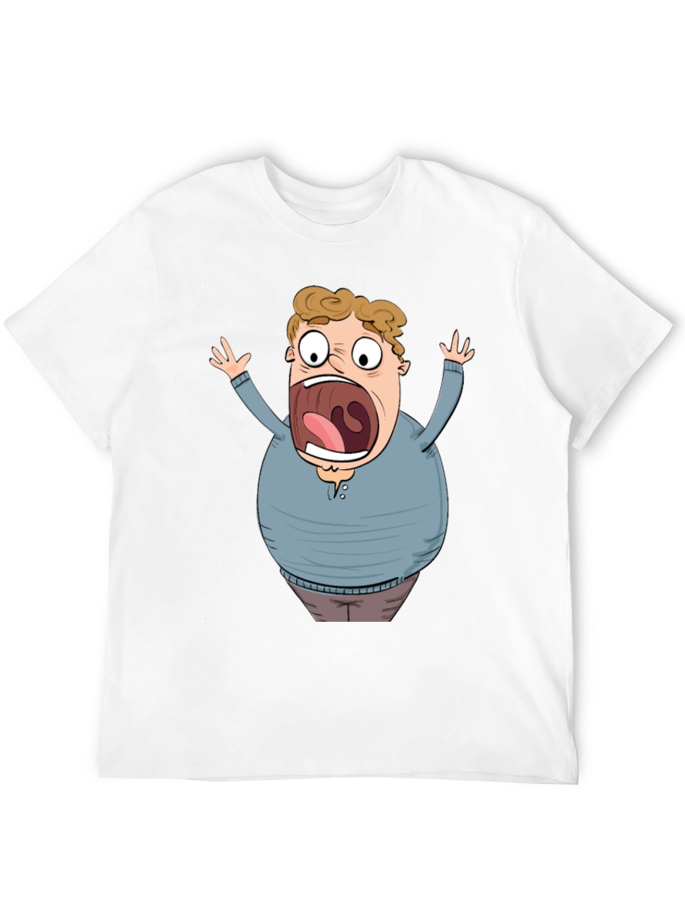 Cartoon Scared Man Graphic Black T-Shirt