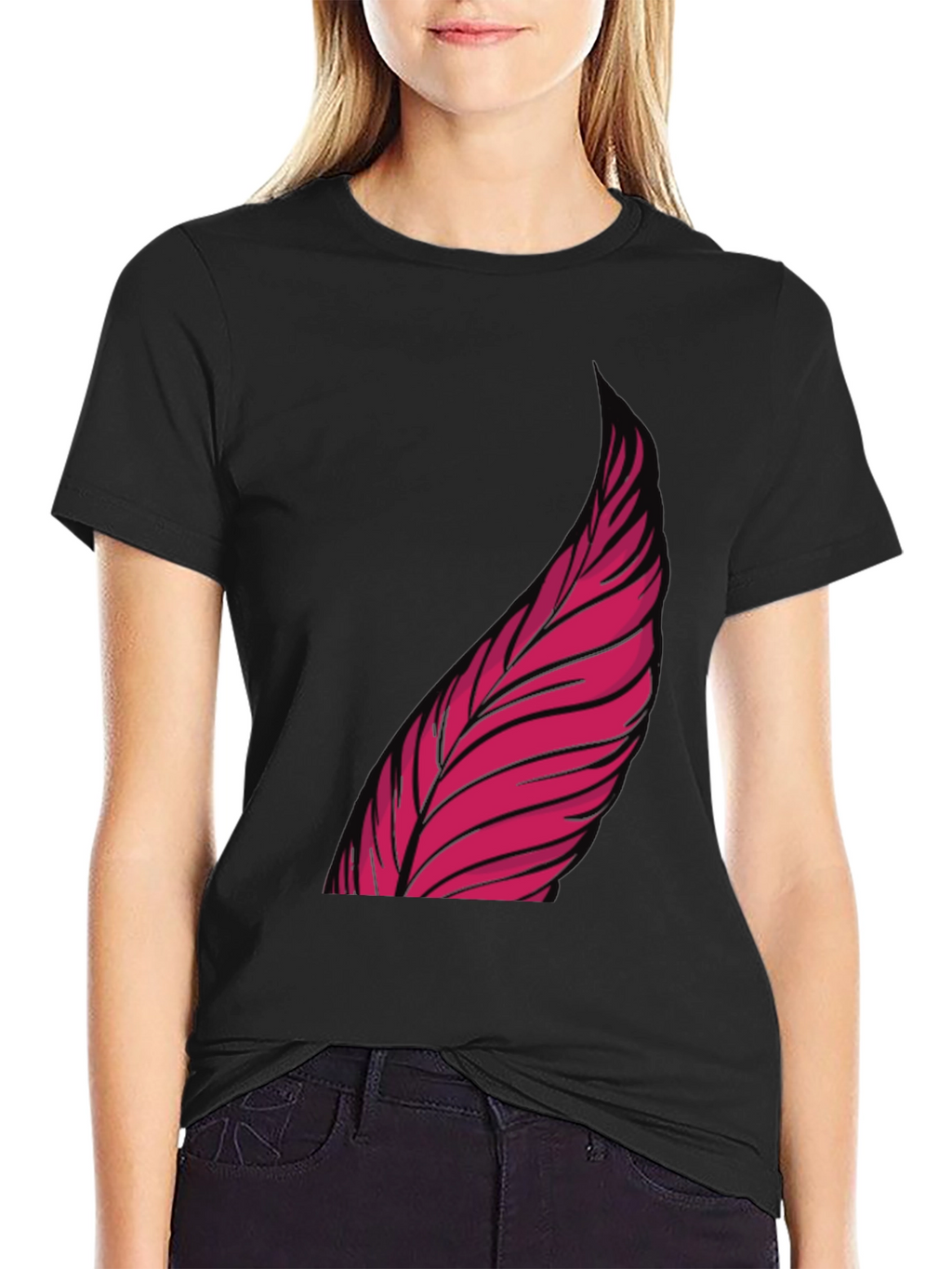 Mens Black Graphic Tee - Pink Feather Design