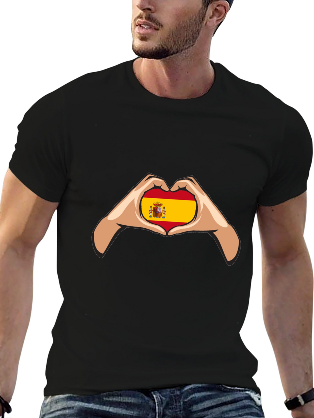Spain Flag Heart Hands Graphic Tee