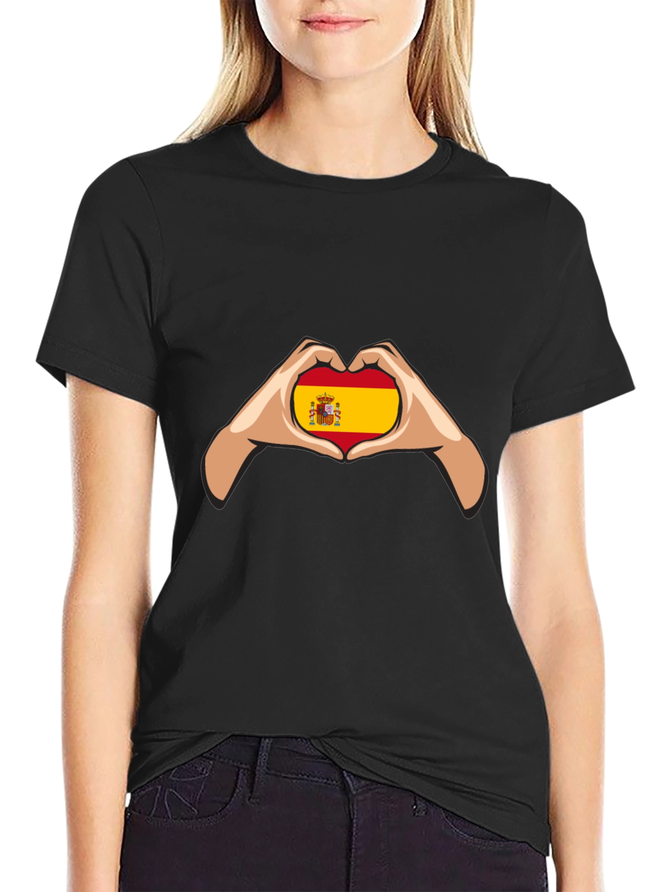 Spain Flag Heart Hands Graphic Tee