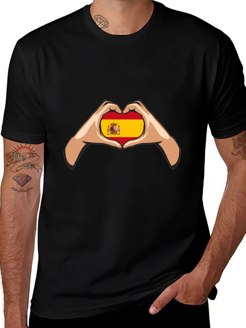 Spain Flag Heart Hands Graphic Tee