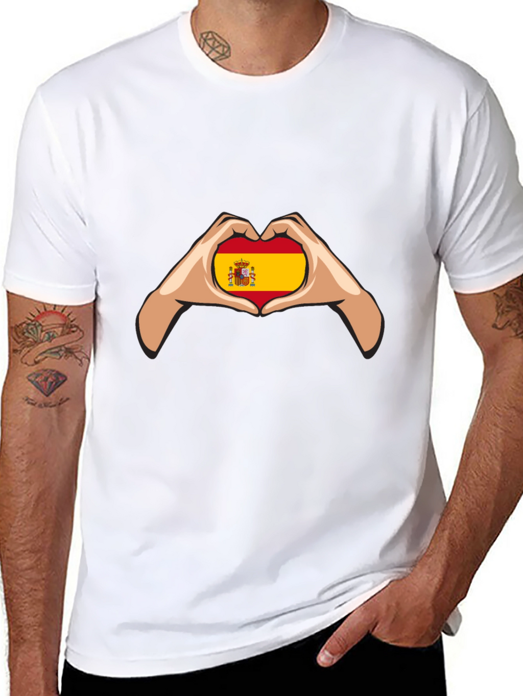 Spain Flag Heart Hands Graphic Tee