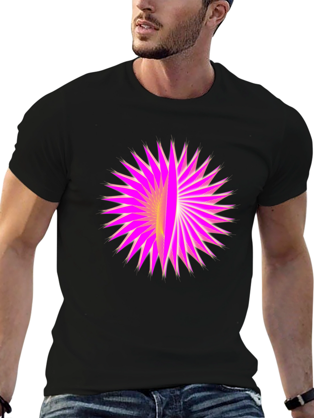 Geometric Burst Graphic Black T-Shirt