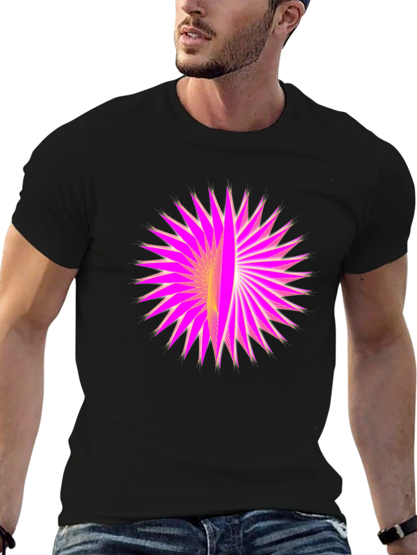 Geometric Burst Graphic Black T-Shirt