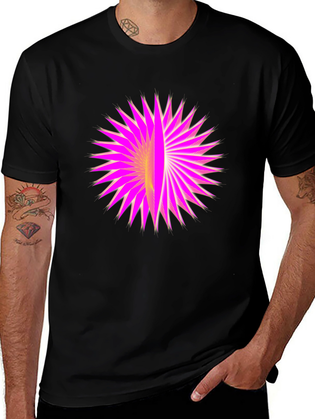 Geometric Burst Graphic Black T-Shirt