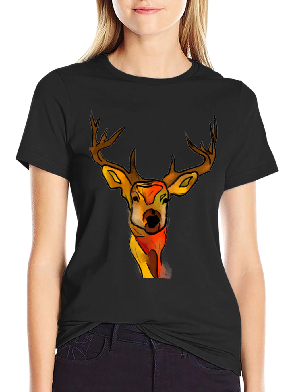 Deer Graphic Black T-Shirt - Unique Animal Tee