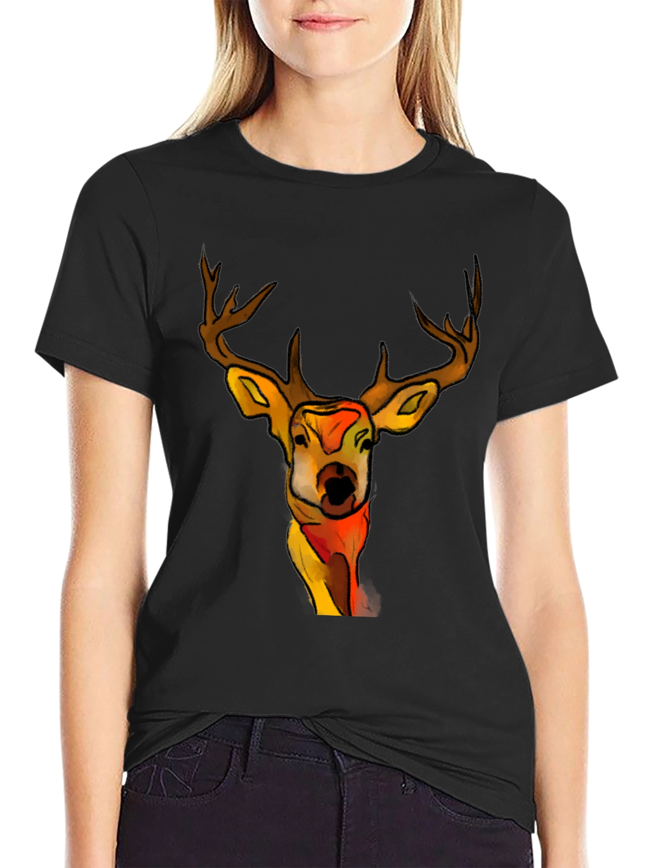 Deer Graphic Black T-Shirt - Unique Animal Tee