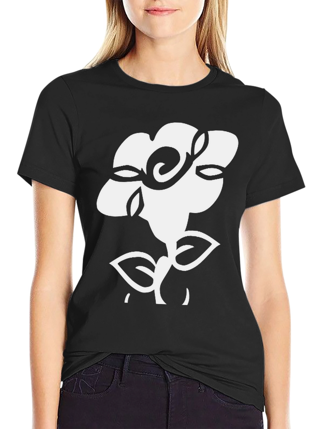 Floral Graphic Tee - Black Cotton T-Shirt