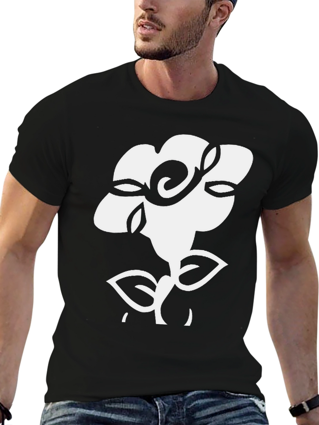 Floral Graphic Tee - Black Cotton T-Shirt