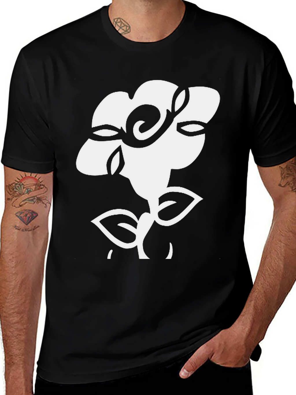 Floral Graphic Tee - Black Cotton T-Shirt